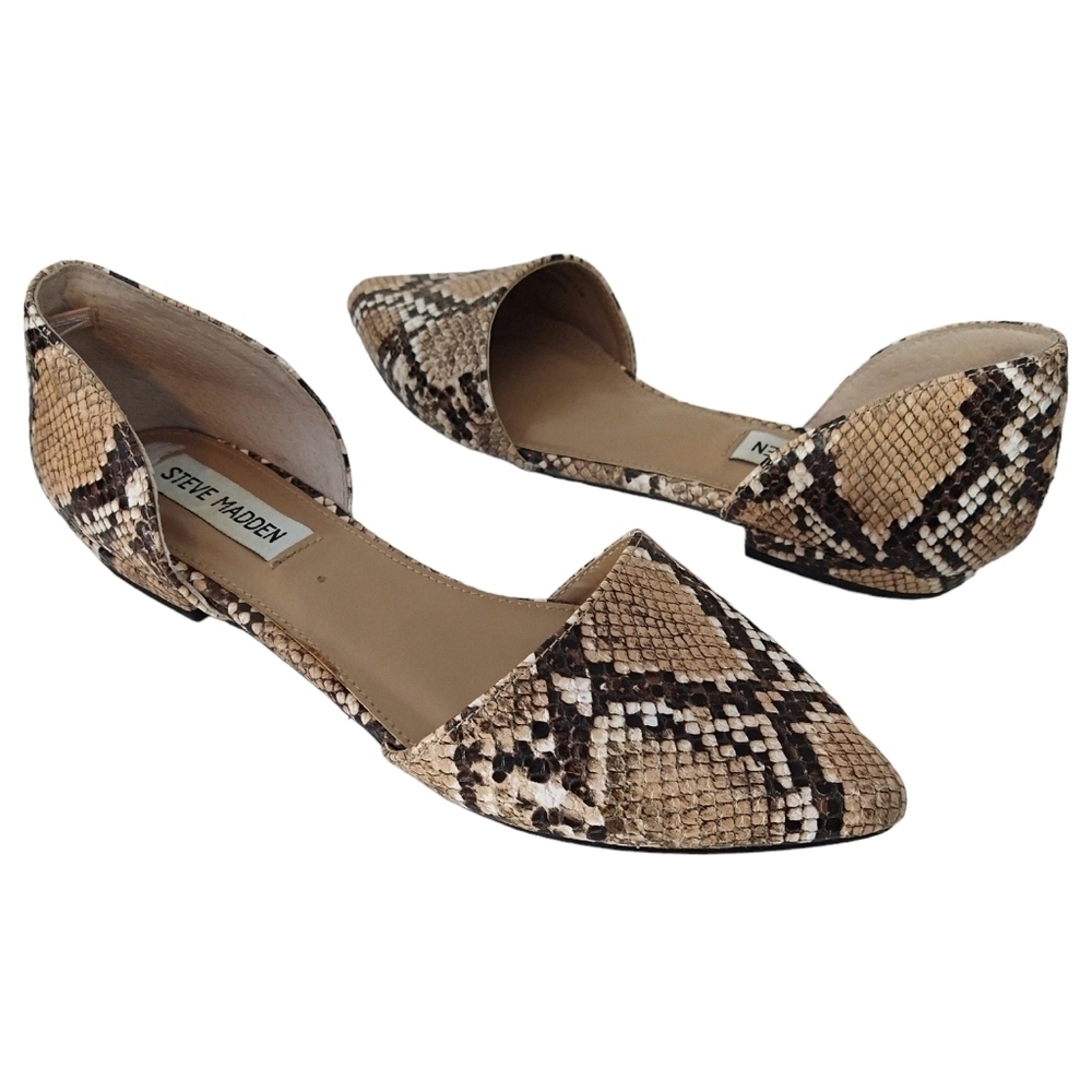 Steve Madden Genius Brown Tan Snakeskin Print D'Orsay Flats Modern